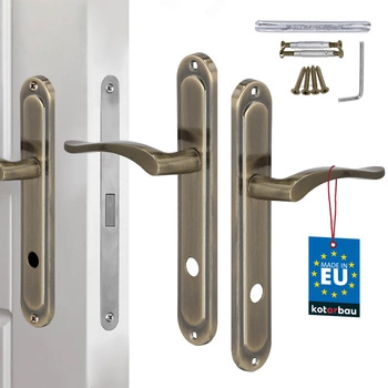 Klamka drzwiowa klasyczna długi szyld zamek wc patyna 90 mm