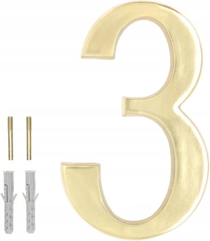 Cyfra numer domu "3" na drzwi 3d 20cm mosiądz