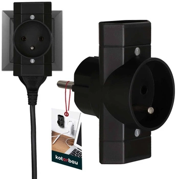 Rozgałęźnik 3 gniazda wtyczka złodziejka uziem - Kolor czarny