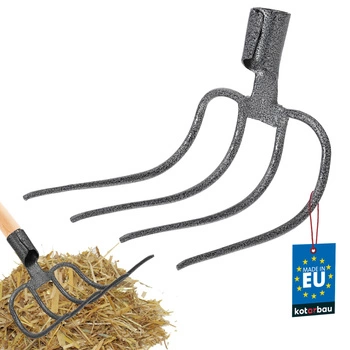 Widły zakrzywione wygięte czterozębne do kompostu obornika stalowe