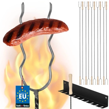Kijek na kiełbasę dwuzębny falowany z wieszakiem 130 cm zestaw 10 szt.