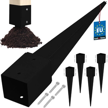 Podstawa słupa wbijana do ziemi stalowa czarna 100x100x750 mm zestaw 4 szt.