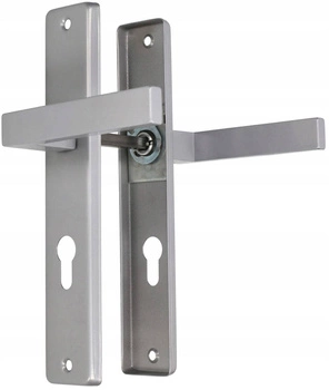 Klamka drzwiowa srebrna długi szyld drzwi 72 wkład