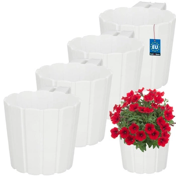 Doniczka balkonowa na balustradę z uchwytem do zawieszenia biała 150 mm zestaw 4 szt.