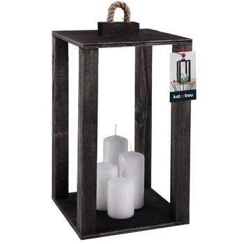 Latarnia drewniana na świece do domu ogrodu czarna 20x20 cm