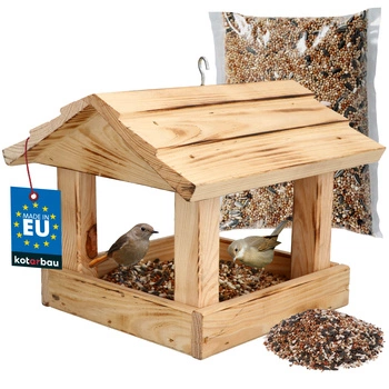 Karmnik dla ptaków drewniany + karma 0,5 kg