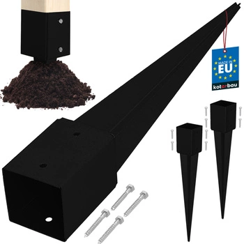 Podstawa słupa wbijana do ziemi stalowa czarna 100x100x750 mm zestaw 2 szt.