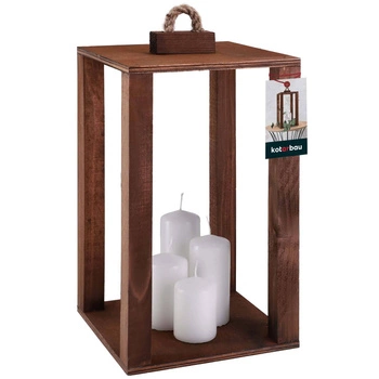 Latarnia drewniana na świece do domu ogrodu brązowa 20x20 cm