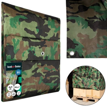 Plandeka ochronna mocna gruba uniwersalna moro 80 g/m2 4x4 m