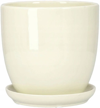 Doniczka donica osłonka ceramiczna z podstawką kremowa ⌀20 cm