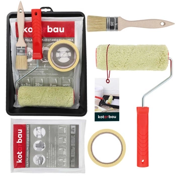 Zestaw malarski 5-elemetów wałek pędzel kuweta folia taśma