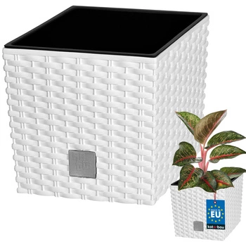 Doniczka ogrodowa rattan z wkładem biała 20x20 cm