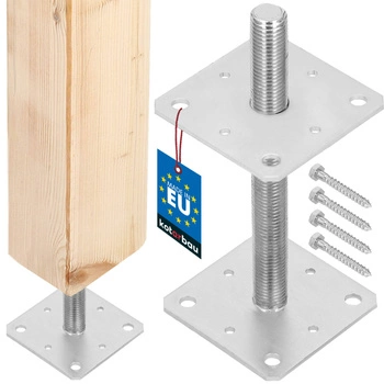 Podstawa słupa wkręcana regulowana stalowa z gwintem srebrna 160x160x250 mm