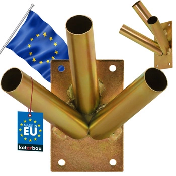 Uchwyt na flagę ścienny potrójny złoty