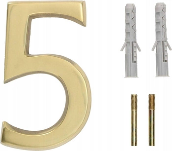 Cyfra numer domu "5" na drzwi 3d 10 cm mosiądz