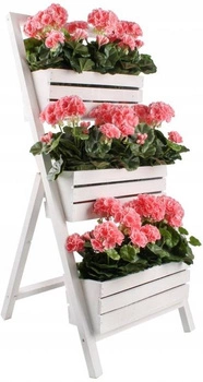 Kwietnik ogrodowy drewniany 3 donice balkonowe biały - 105 cm