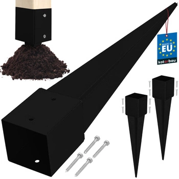 Podstawa słupa wbijana do ziemi stalowa czarna 120x120x750 mm zestaw 2 szt.