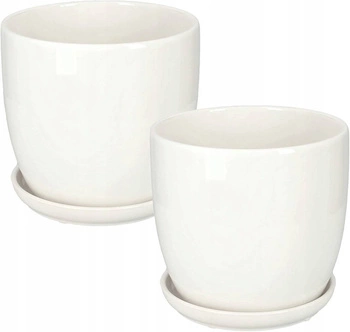 Doniczka donica osłonka ceramiczna z podstawką biała ⌀17 cm - 2 szt.