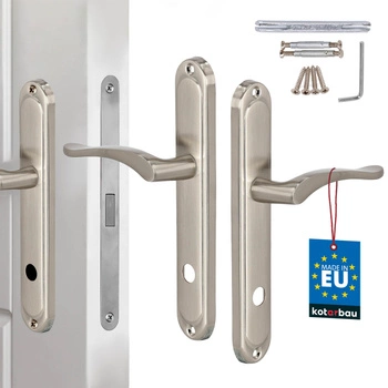 Klamka drzwiowa klasyczna długi szyld zamek wc satyna 90 mm