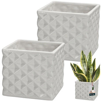 Doniczka ceramiczna kwadratowa Piano biała 14x14 cm 2 szt