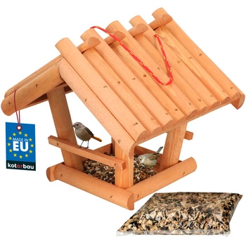 Karmnik budka domek dla ptaków drewniany karma 0,5kg - Kolor mahoń