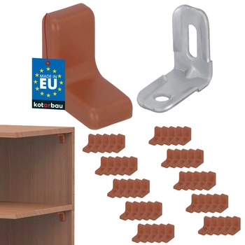 Komandorek kątownik meblowy z zaślepką orzech zestaw 50 szt.