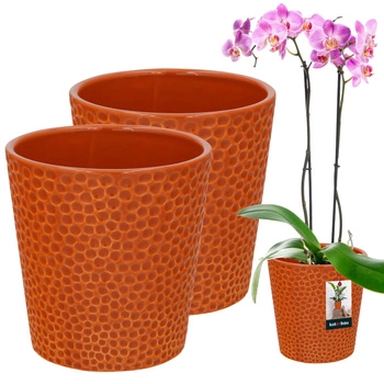 Doniczka ceramiczna pomarańczowa na kwiaty storczyki 9,5 cm zestaw 2 szt.