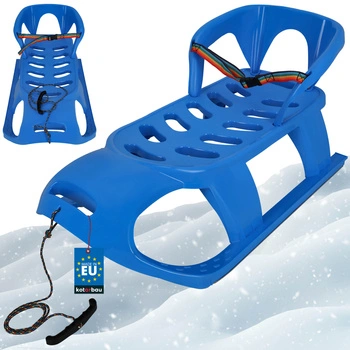 Sanki plastikowe dla dzieci z oparciem pasy bezpieczeństwa niebieskie
