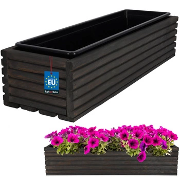 Doniczka skrzynka drewniana ogrodowa na taras z wkładem antracyt 64x20 cm