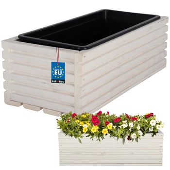 Doniczka skrzynka drewniana ogrodowa na taras z wkładem biała 44x20 cm