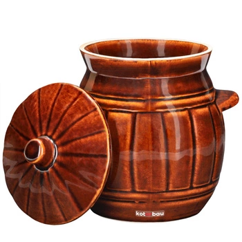 Beczka kamionkowa z pokrywką do kiszenia kapusty ogórków brązowa 3,7 l