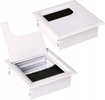 Przepust kablowy aluminiowy przelotka meblowa biała 80x80 mm - zestaw 2 szt.