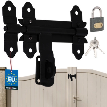 Zasuwa bramowa garażowa rygiel do drzwi furtki stal czarna z kłódką 150 mm