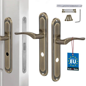 Klamka drzwiowa klasyczna długi szyld zamek wc patyna 72 mm