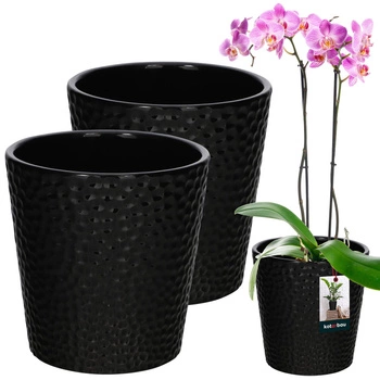 Doniczka ceramiczna czarna na kwiaty rośliny storczyki 9,5 cm zestaw 2 szt.