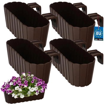 Doniczka balkonowa owalna brązowa na balustradę 400 MM Zestaw 4 SZT