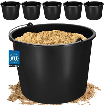 Wiadro budowlane gospodarcze na zaprawę plastikowe czarne 12 l zestaw 5 szt.