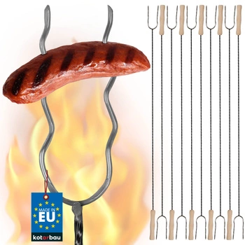 Kijek na kiełbasę dwuzębny falowany widełki ogniskowe 100 cm zestaw 10 szt.