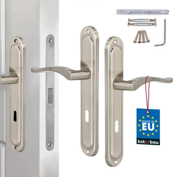 Klamka drzwiowa klasyczna długi szyld na klucz satyna 72 mm