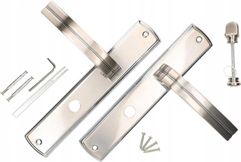 Zestaw klamka drzwiowa z uchwytem 72mm srebrna na blokadę wc