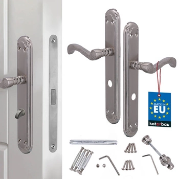 Klamka drzwiowa zdobiona retro długi szyld satyna zamek wc 72 mm