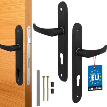 Zestaw klamka drzwiowa 72 czarna długi szyld na wkładkę