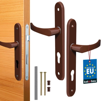 Zestaw klamka drzwiowa 72 brązowa długi szyld na wkładkę