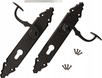 Klamka drzwiowa kuta retro długi szyld wkładkę 72 czarna