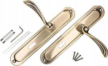 Klamka drzwiowa 72mm długi szyld na klucz zestaw - Kolor patyna