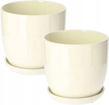 Doniczka donica osłonka ceramiczna z podstawką kremowy ⌀17 cm - 2 szt.