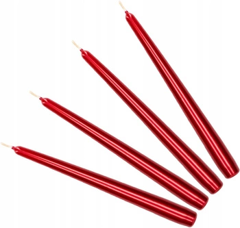 Zestaw 4-świece stożek świeczki stołowe do świeczników czerwone metaliczne