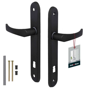 Zestaw klamka drzwiowa 90 czarna długi szyld na klucz