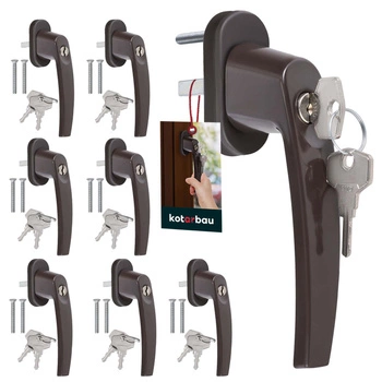 Klamka okienna z kluczykiem aluminiowa brązowa zestaw 8 szt.