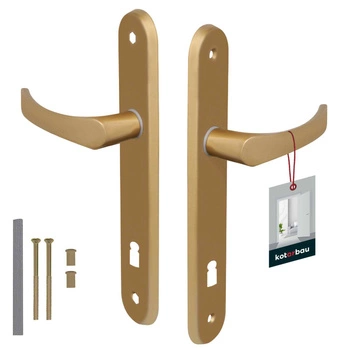 Zestaw klamka drzwiowa 90 złota długi szyld na klucz